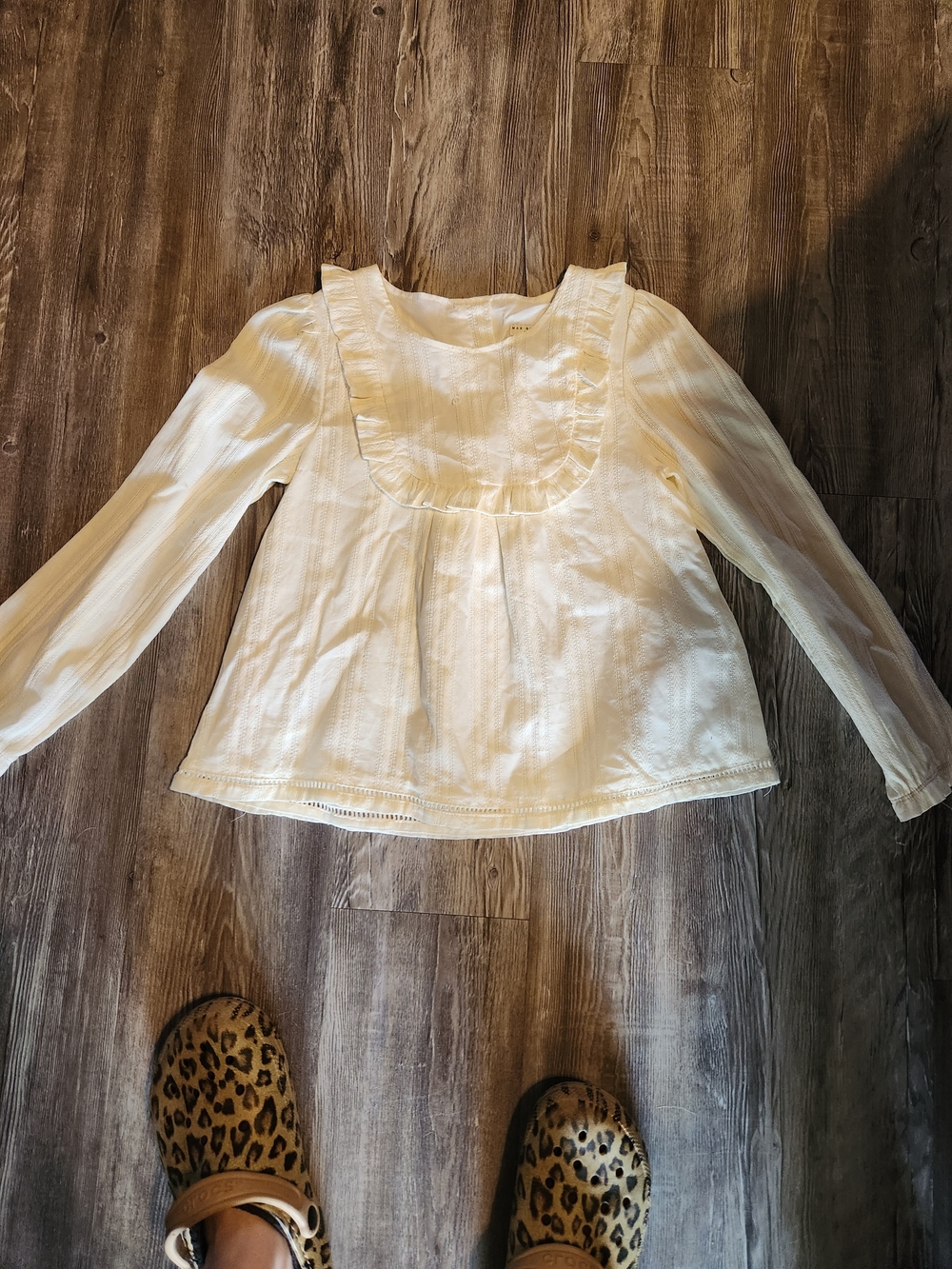 Max Studio Cream Long-Sleeve Ruffle Yoke Blouse